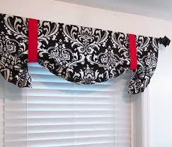 Black And White Striped Valance Curtains Red Black White Damask Tie Up Curtain Valance Handmade In The Usa Tie Up Curtains Red Damask Kitchen Window Curtains