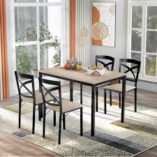 With a simple turn of the crank you can adjust this from a 30 high dining table to a 36 h counter bar table. Enyopro 5 Pieces Dining Set Industrial Style Dining Table With 4 Chairs Minimalist Dining Table And Chairs With Metal Legs Metal Frame Wood Top Table Kitchen Furniture Set For Dining Room