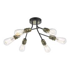 Check out our industrial flush ceiling light selection for the very best in unique or custom, handmade pieces from our lighting shops. Industrial 6 Light Semi Flush Ceiling Light In Black And Brass