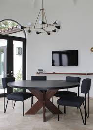 Nothing is set in stone! Modern Round Metal Top X Base Dining Table Mortise Tenon