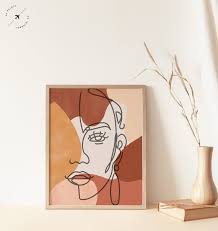 Abstract Face Fine Line Print Burnt Orange Prints Boho Art Digital Download Modern Printable Wal In 2020 Small Canvas Art Printable Wall Art Drawings