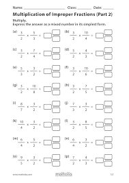 Multiplication Of Improper Fractions Part 2 Grade 5 Math Worksheets Fractions Worksheets Grade 5 Mathematics Worksheets
