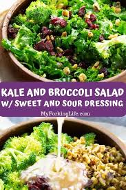 Kale And Broccoli Salad With Sweet And Sour Dressing Recipe Superfood Salad Broccoli Salad Kale Salad Recipes