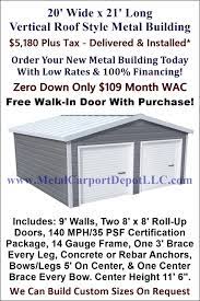 20 X 21 Steel Building Vertical Roof Metal Garage Metal Carport Depot Metal Buildings Roof Styles Garage Door Design