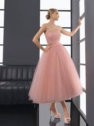 A Line Strapless Bowknot Sleeveless Tea Length Tulle Dress Tea Length Prom Dress Cheap Prom Dresses Tea Length Tulle