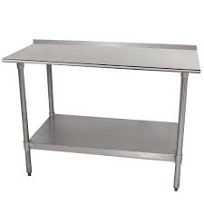 Advance Tabco Ttf 240 X 24 X 30 18 Gauge Stainless Steel Work Table With 1 1 2 Backsplash And Galvanized Undershelf Stainless Steel Work Table Work Table Shelving Accessories