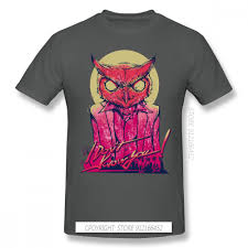 Hotline Miami - Rasmus Print Pure Cotton T-Shirt Owl Cat Animal For Men  Fashion Streetwear