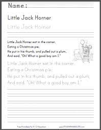 Little Jack Horner Nursery Rhyme Student Handouts Nursery Rhymes Learn Handwriting Rhymes