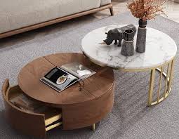 Recycled natural steel gives weight to a delicate handcrafted design that features subtle. Modern White Walnut Round Coffee Table With Storage Wood Rotating Marble Nesting Coffee Table Global Sources