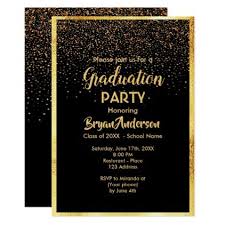 Graduation Party Black With Golden Confetti Invitation Zazzle Com Graduation Party Invitations Graduation Party Gold Invitations