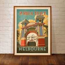 St Kilda Beach Luna Park Colour Print Prints Art Deco Print Retro Poster