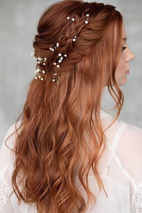 33 Wedding Updos With Braids ❤ wedding updos with braids half up half down on red hair with baby breath hairandmakeupbysteph #weddingforward #wedding #bride #weddinghairstyles #weddingupdoswithbraids