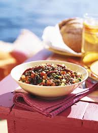 Salade verte, magret de canard fumé en tranche (ou bacon), fromage de chèvre frais, pignons, huile d'olive, sel sont recommandés pour son élaboration. Salade De Lentilles Et De Canard Fume Ricardo