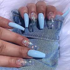 See more ideas about nails, pretty nails, nail art. Amazon Com 24 Pcs Press On Nails Coffin Luvehandicraft Long Glossy Fake Nails Coffin False Nails With Glue For Women And Girls Blue Butterfly Beauty Personal Care
