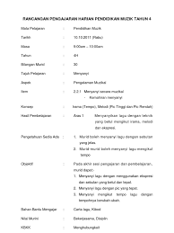 Kursus ju muzik tahun 4. Rancangan Pengajaran Harian Pendidikan Muzik Tahun 4
