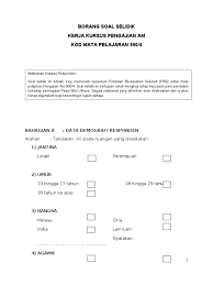 Check 'soal selidik' translations into english. Borang Soal Selidik 1