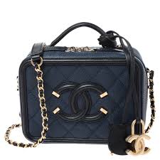 Chanel vanity case light beige kitchen. Chanel Navy Blue Black Quilted Leather Small Cc Filigree Vanity Case Bag Chanel Tlc