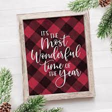 Holiday Sign Most Wonderful Time Of The Year Red Buffalo Plaid Etsy Printable Christmas Decorations Buffalo Plaid Christmas Decor Plaid Christmas Decor