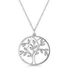 Medium Diamond Tree Of Life Pendant Necklace 14k White Gold 0 08ct In 2021 Diamond Circle Pendant Matching Gold Chains Diamond Pendant Sets