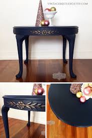 Vintage Round Occasional Side Table Hand Painted Dark Blue Navy Napoleonic Blue And Sealed Wi Refinishing Furniture Handmade Lampshades Vintage Furniture