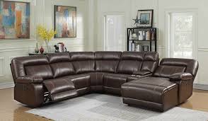 Mgs 8002 Br 5 Pc Collette Brown Faux Leather Sectional Sofa With Recliners And Cup Holders Sectional Sofa With Recliner Sectional Sofa Leather Couch Sectional