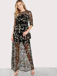 Shop Botanical Embroidery Mesh Overlay 2 In 1 Dress Online Shein Offers Botanical Embroidery Mesh Overlay 2 In 1 D Cocktail Evening Dresses Fashion Maxi Dress