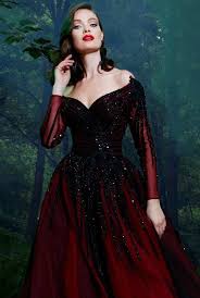 Black And Silver Gown With Sleeves Fouad Sarkis Couture Dark Red Long Sleeve Off Shoulder Evening Gown Poshare In 2020 Off Shoulder Evening Gown Floral Prom Dresses Gowns