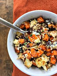 Roasted Sweet Potato Cauliflower Power Bowl Your Choice Nutrition Recipe Food Vegetarian Recipes Healthy