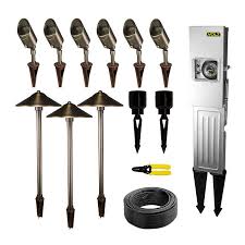 Volt Landscape Lighting 9 Piece Path Area Light Brass Led Starter Kit