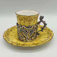 T & V Limoges Yellow Ground Demitasse Cup & Saucer