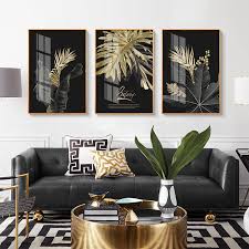 It might sound kind of intimidating, but we're here to tell you that lots of diy paintings, embroidery pieces, and abstract artwork isn't as hard to make as you think. Golden Tropical Botany Luxury Nordic Wall Art Black Gold Leaves Fine A Living Room Canvas Black And Gold Living Room Gold Living Room