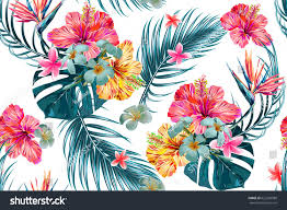 Beautiful Seamless Vector Floral Pattern Spring Summer Background With Tropical Flowers Palm Leaves Jungle Leaf Hibiscu Leaf Wall Art Mural Wallpaper Mural