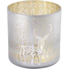 Libra Reindeer And Tree Frosted Hurricane Candle Holder Christmas Home Fair