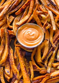 Serve with sweet and sour sauce or garlic. Baked Sweet Potato Fries With Sriracha Dipping Sauce Gimme Delicious