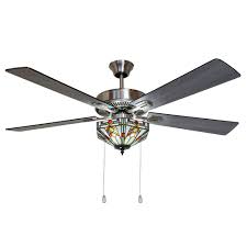 One side of the glass is iridescent; Reviews For River Of Goods Wright 52 In Satin Nickel Mission Stained Glass Ceiling Fan With Light 20077 The Home Depot