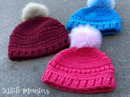 Chunky toddler bow knitting hat size: 5 Little Monsters Child Size Bead Stitch Hats