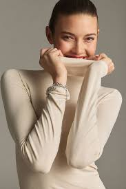 By Anthropologie Long-Sleeve High-Neck Baby Rib Top