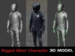 Biker By Miika2 Rigged Motorcycle Rider 3d Model This Is A Detailed Rigged 3d Model Of A Motorcycle Rider Model Is Provided 3d Model Character Modeling Model