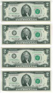 Four 4 Two Dollar 2 Bills W Sequential Numbers Two Dollars Money Collection Rare Coins Worth Money