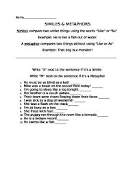 Start your practice with some of our free worksheets. Similes Metaphors Worksheet By Pete S Classroom Resources Tpt