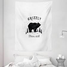 Silver tone button.elastic waist lined? Bear Tapestry Strong Grizzly Bear In The Forest Vintage Grunge Look Life In The Mountains Theme
