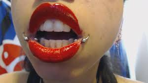 Completely Smearing Bright Red Lipstick and Making a Mess