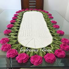 Caminho De Mesa Grande De Croche Caminho De Mesa Trilho De Mesa Flores Linha Duna Croche Carrinhos De Croche Trilho De Mesa Trilho Mesa Croche