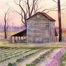 Rose Hill Barn In Winter Twilight Watercolor Landscape Rose Hill Barn