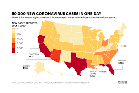 Have dropped sharply over the past few weeks, with the country now seeing nearly half as many cases per day as the most. Covid Cases In U S Map Of 50 000 Coronavirus Cases State By State Breakdown With Texas California Florida Arizona Leading Way Fortune