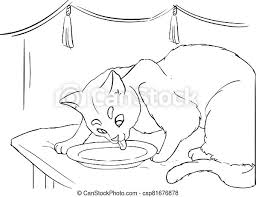 595 x 842 file type: Cat Is Eating Coloring Page Vector Line Art Cat Drinks Milk Coloring Page Vector Line Art Canstock