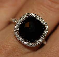 Natural Black Onyx Conflict Free Diamond Halo Engagement Ring Etsy Black Engagement Ring Black Gold Jewelry Round Halo Engagement Rings
