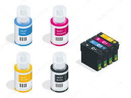 Isometric Cmyk Set Of Cartridges For Ink Jet Printer And