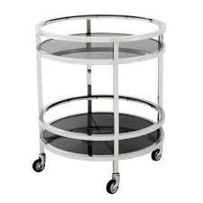 Eichholtz Trolley Rund Dakota Edelstahl Glas Servierwagen Edelstahl Teewagen