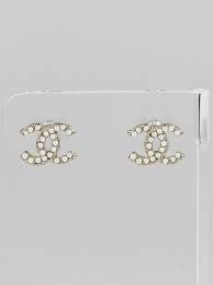 No missing pearls & crystals! Chanel Gold And Faux Pearl Small Cc Logo Stud Earrings Yoogi S Closet